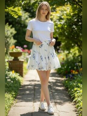 Aeropostale White Mini Skirt with Blue Floral Eyelet